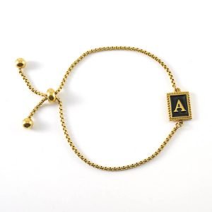 Stainless Steel Black Base Initial Bracelet