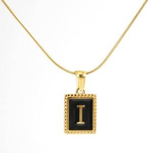 Stainless Steel Black Base Initial Necklaces