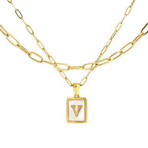 2 layer p-clip chain with Letter 'V' Charm Necklace
