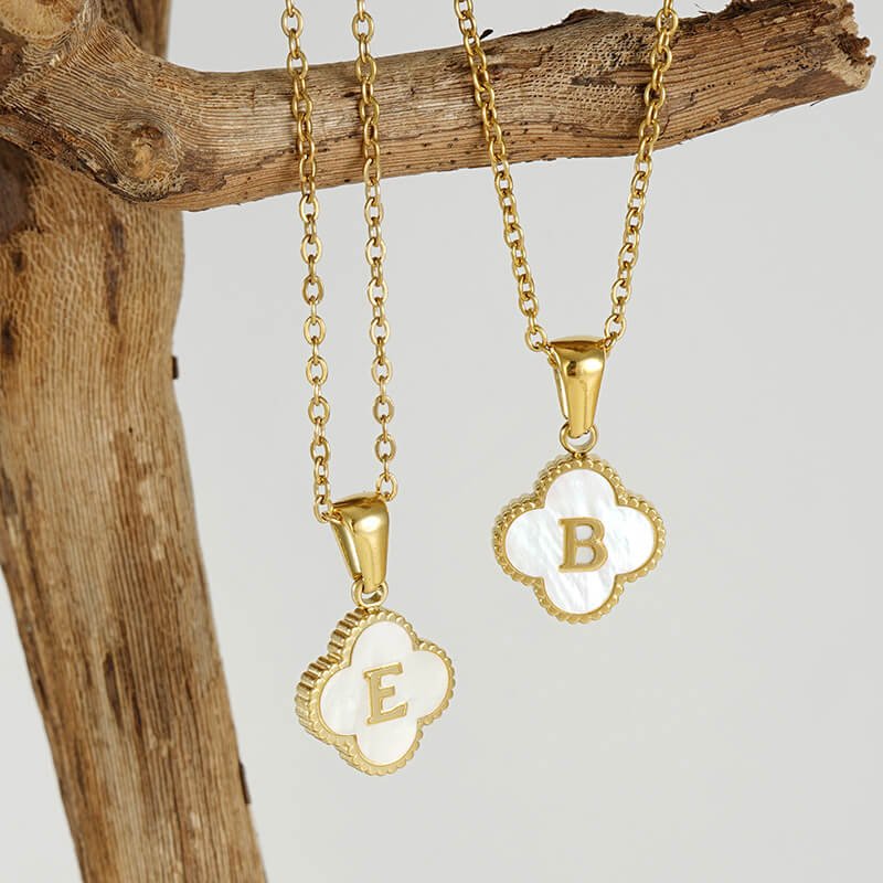Stainless Steel Four-leaf Clover Initials Shell Pendant - Image 2