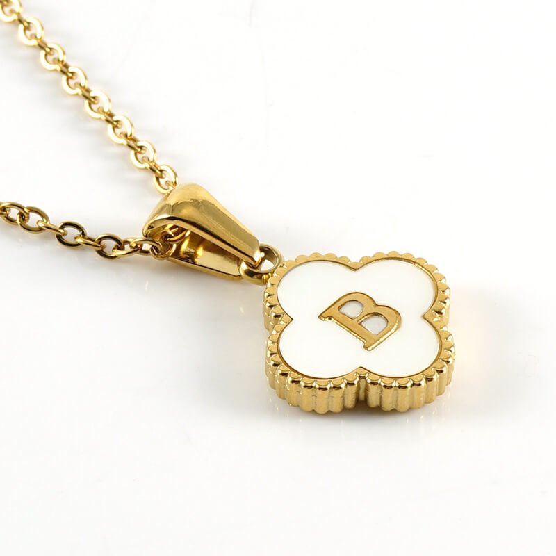 Stainless Steel Four-leaf Clover Initials Shell Pendant