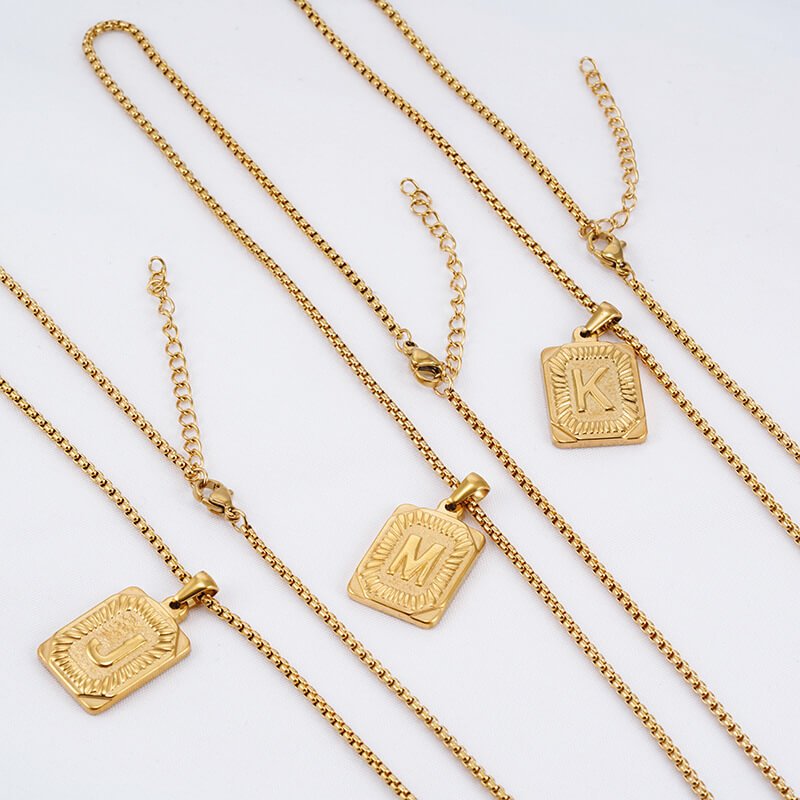 Square Initials Stainless Steel Necklace - Image 3