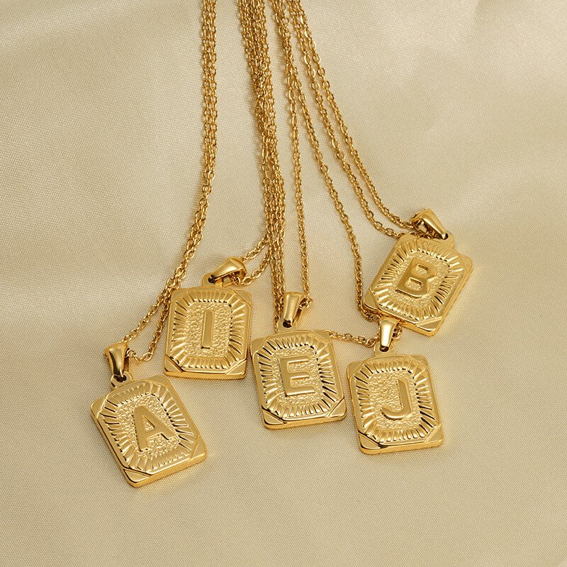 Square Initials Stainless Steel Necklace - Image 2