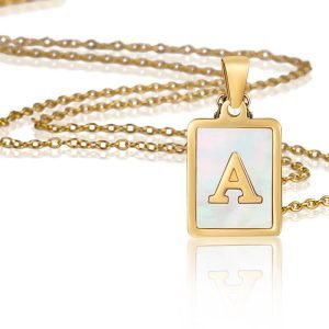 Stainless Steel Curb Chain Square Initials Necklace