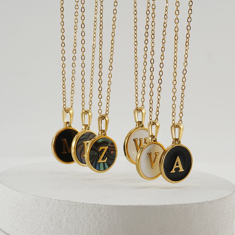 Stainless Steel Round Initial Pendant - Image 2