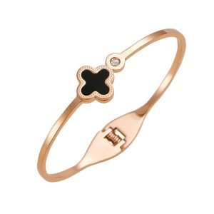 Stainless Steel Four Leaf Clover Bangle