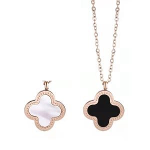 Stainless Steel Reversible Clover Pendant Necklace