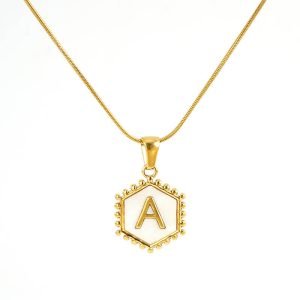 Stainless Steel Snake Chain Pentagonal Initial Pendant Necklace