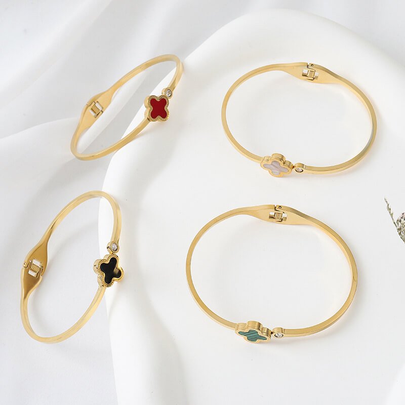 Stainless Steel Four Leaf Clover Bangle - Image 2