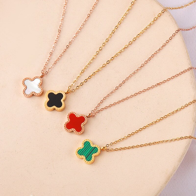Stainless Steel Reversible Clover Pendant Necklace - Image 2