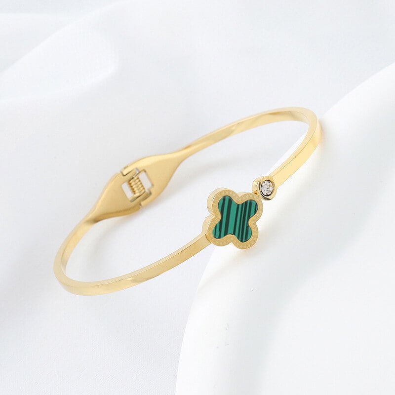 Stainless Steel Four Leaf Clover Bangle - Image 3