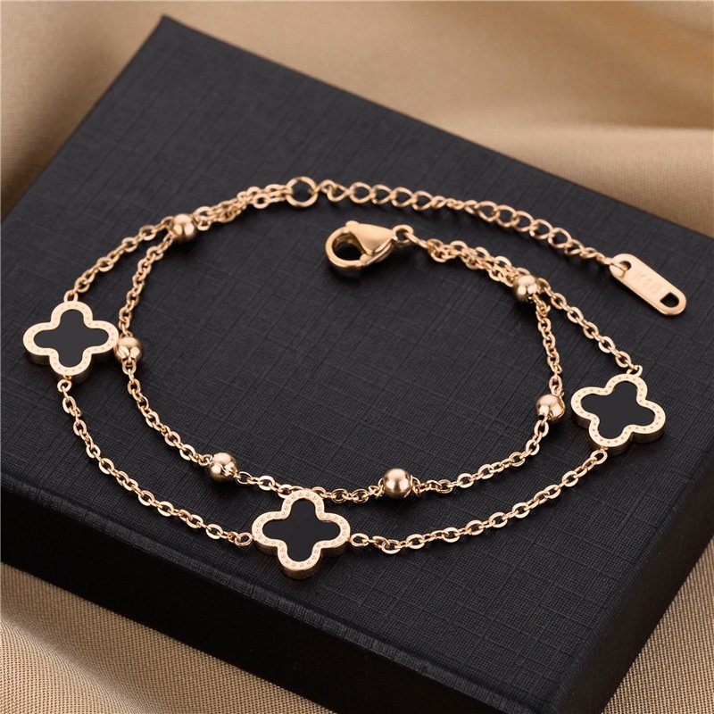 Double Chain Stainless Steel Clover Bracelet - Image 3