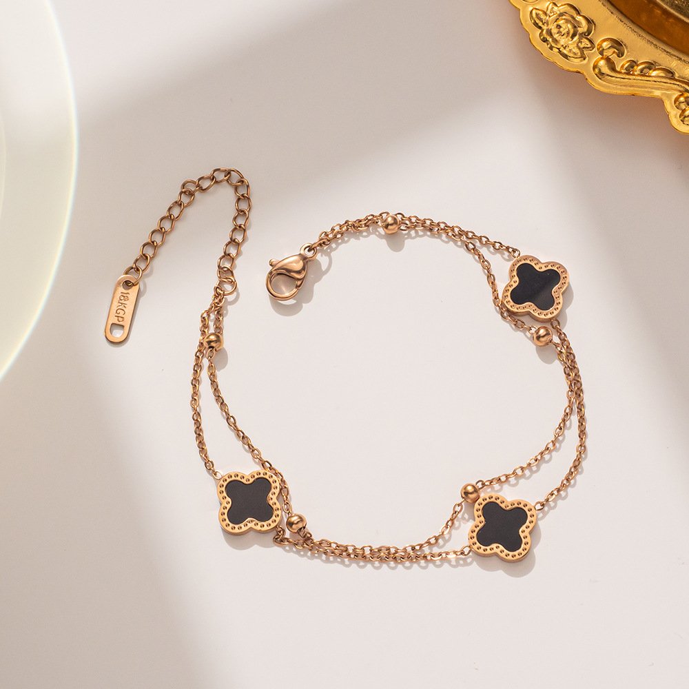 Double Chain Stainless Steel Clover Bracelet - Image 2