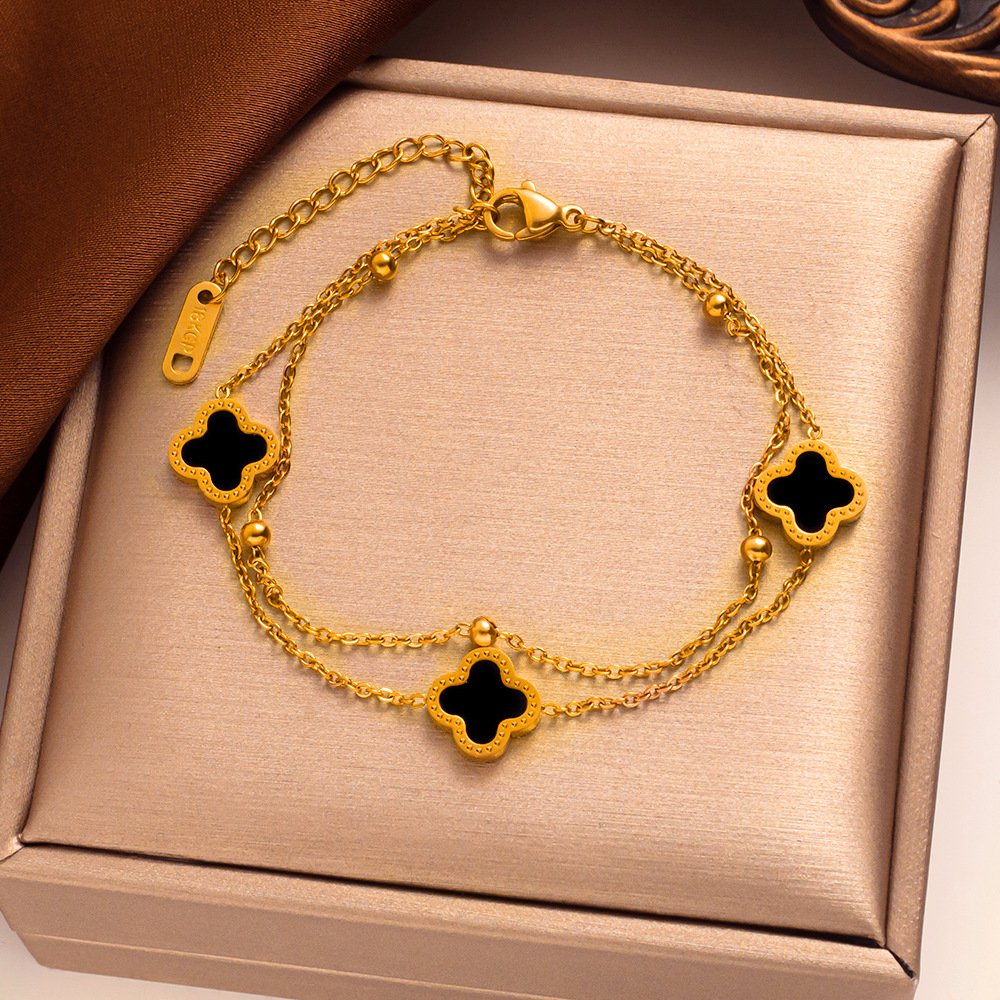 Double Chain Stainless Steel Clover Bracelet - Image 4