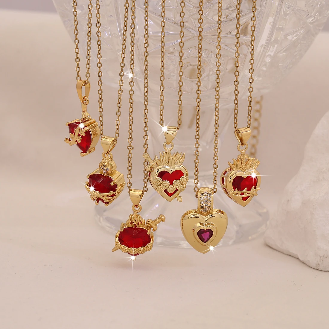 Red heart pendant necklace collection with six designs